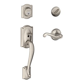 SCHLAGE Camelot Single Cylinder Handleset and Right Hand Flair Lever, Satin Nickel (F60 CAM 619 FLA RH)