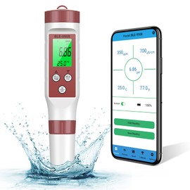 Ehomfy PH Meter Bluetooth 4 in 1 PH Value Meter Pool Tester pH TDS EC Temperature pH Meter (ATC) with High Accuracy Digital Pool Water Tester with LCD Display for Pools Water