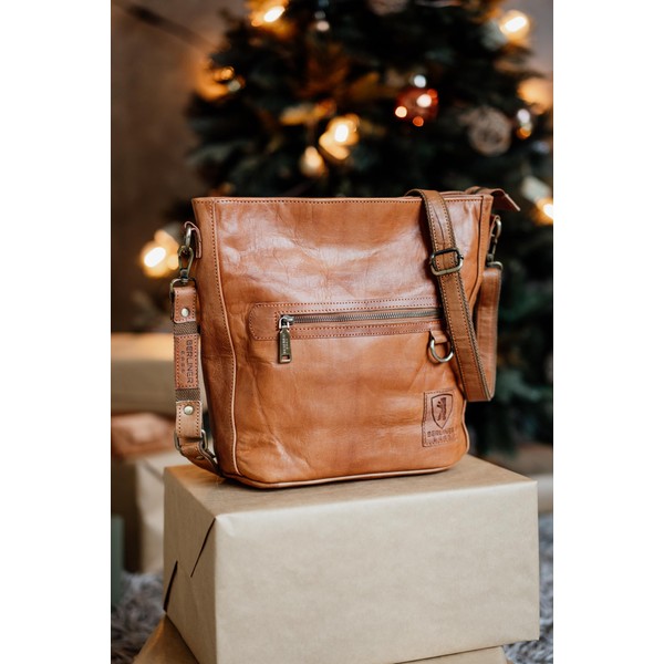 BERLINER BAGS Vintage Leather Shoulder Bag Siena, Crossbody Handbag for Women - Brown