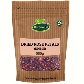 Dried Edible Rose Petals 500g by Hatton Hill | Pure, Red, Herbal Tea, Raw, DIY Body Care, Special Bath, Wedding Decoration and Potpourri, Perfect for Snack.