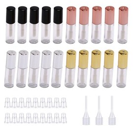 SKYPRO - Paquete de 20 recipientes de 1,2 ml, bonitos tubos vacíos de brillo labial, mini botellas de bálsamo labial recargables transparentes con inserciones de goma y 3 pipetas de transferencia para
