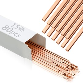 Otoolling 80 Sticks Brazing Rods Aws Bcup-5 15% Silver Solder Phos Copper Brazing Alloys Flat Welding Rods Industry 0.050"x1/8"x10" for Air Conditioning Refrigerator Cold Storage HVAC Units