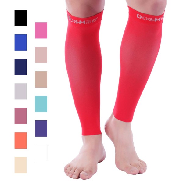 Doc Miller Premium Calf Compression Sleeve 1 Pair 20-30mmHg Strong Calf Support Colors Graduated Pressure for Sports Running Muscle Recovery Shin Splints Varicose Veins Plus Size (Red, XX-Large)