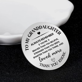 Advivio A Little Pocket Hug Engraved Stainless Steel Pocket Token Keepsake Double Sided Message Engraved and with PU Leather Keychain, Meaningful and Motivational Gift for Granddaughter