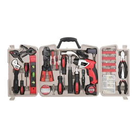 Apollo Tools 161 Piece Complete Household Tool Set with 3.6 Volt Lithium-Ion Cordless Screwdriver and Most Needed Hand Tools Selection for Boats, Vehicle and Garage - Red - DT0739