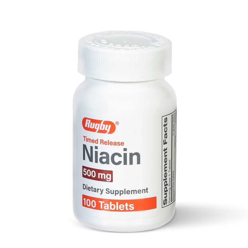 Rugby Timed-Release Niacin 500mg with 28mg Calcium, Dietary Supplement for