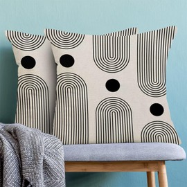 Boho Mid Century Pillow Covers 22x22 Inch Set of 2, Abstract Simple Black and White Stripe Decorative Throw Pillowcase Boho Stripe Outdoor Cushion Cover for Sofa Couch Living Room Bed Decor