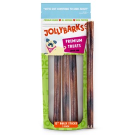 JollyBarks Odor Free Bully Sticks 12 Inch Pizzle Sticks for Dogs, Single Ingredient Dog Treat Large Bully Sticks for Large Dogs - Premium Dog Bully Sticks for Medium Dogs Beef Dog Chew Sticks