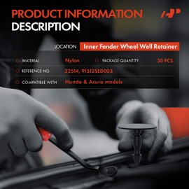 A-Premium 30 PCS Inner Fender Wheel Well Retainer Clips Compatible with Honda Civic Pilot 2016-2023, Odyssey 2005-2023, Insight 2019-2022, Passport 2019-2023 & Acura MDX, RDX, TLX, TL, ZDX, RL