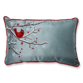 Pillow Perfect Holiday Cardinal on Snowy Branch Lumbar Pillow, 11.5" x 18.5", Silver/Red