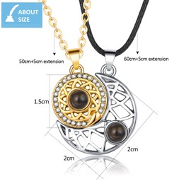 Couple Magnetic Necklaces, 2 PCS Matching Necklace Couples Gifts for Boyfriend Girlfriend, Romantic Mutual Attraction Gifts | Silver Moon & Son Pendant Necklaces Him and Her Gifts, Silver & Gold