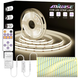 MIWISE COB LED Strip,4000K Natural White 20ft/6.1m,Dimmable Super Bright 24V LED Strip Light,CRI 90+ Flexible Tape Light with RF Remote Timer Function,for Home/Cabinet/Bedroom/TV DIY Lighting Project