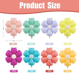 Pack of 8 Colourful Daisy Foil Balloons, Flower Balloons, Pastel Daisy Balloons, Pastel Decoration for Birthday Boys and Girls, Baby Shower, Wedding