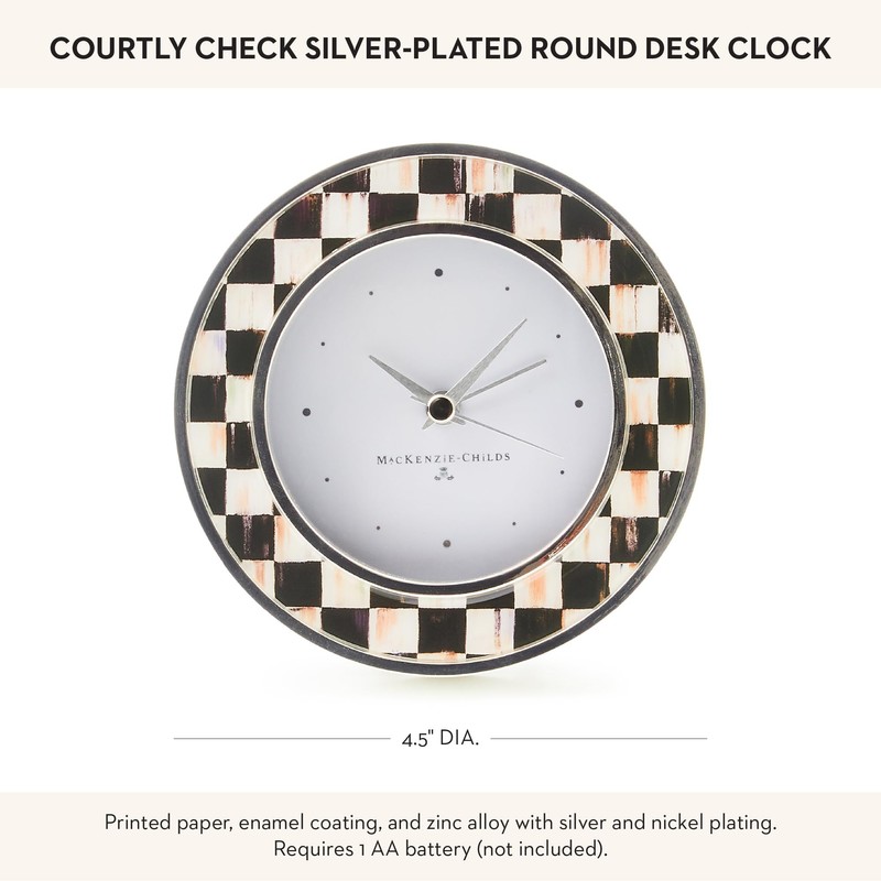 MACKENZIE-CHILDS Silver-Plated Round Desk Clock, Decorative Clock for Living Room,