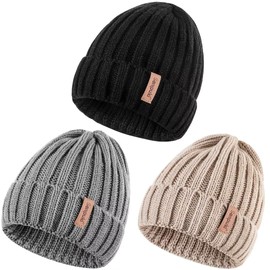 Womens Winter Knitted Beanie Hat 3PCS,Warm Knit Fashionable Caps,Womens Beanie for Fall Cold Weather Color1