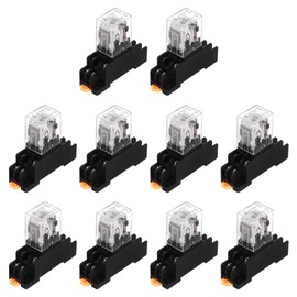 sourcing map 10Pcs DC 24V Electromagnetic Power Relay, 8-Pin 5A Power Coil Relay with LED Indicator and Socket Base DPDT 2NO 2NC - MY2NJ for Industrial, Home Appliances and DIN Rail System