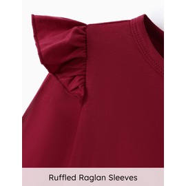 PATPAT Girls Outfits Size 8-9 Wine Red Shirts And Floral Pants Preppy Clothes For Kids 8-9 Ruffle Long Tunic Tops 2 Piece Outfits High Low Tops With Bowknot Kids Clothes