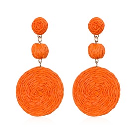 GBAHFY Raffia Round Earrings for Women Geometric Statement Boho Straw Raffia Ball Drop Earrings (Orange)