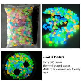 KARLOR Colorful Glowing Stones, 500 Pcs1cm Fluorescent Stone Decoration Glowing Stones Mini Garden Decoration Small Diamond Stones Pebble Stones for Aquarium Gardening Decorative Stones Aquascape