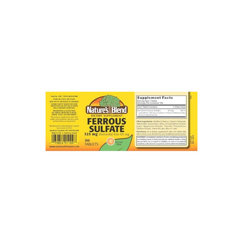 Nature's Blend Iron Ferrous Sulfate 325mg BPK, Assorted, tablets, 100