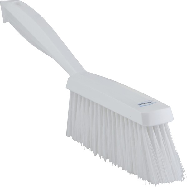 Vikan 45875 Bench Cleaning Brush, Polypropylene/Polyester Soft Bristle Dustpan Brush & Sweeper With Handle, 14-Inch, White