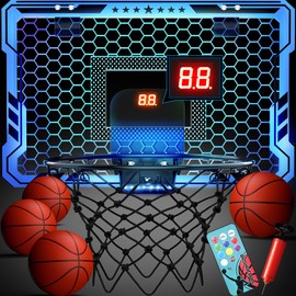 ropoda Indoor Basketball Hoop, Mini Basketball Hoop with 7 LED Lights, 3 Modes Scoreboard, Mini Hoop with 4 Balls Over The Door, Basketball Hoop Indoor, Toys Gifts for Kids Adults
