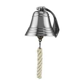 NKlaus Nickel Plated Brass Ship Bell with Holder & Ribbon 12.5cm - Nautical Decoration 16083