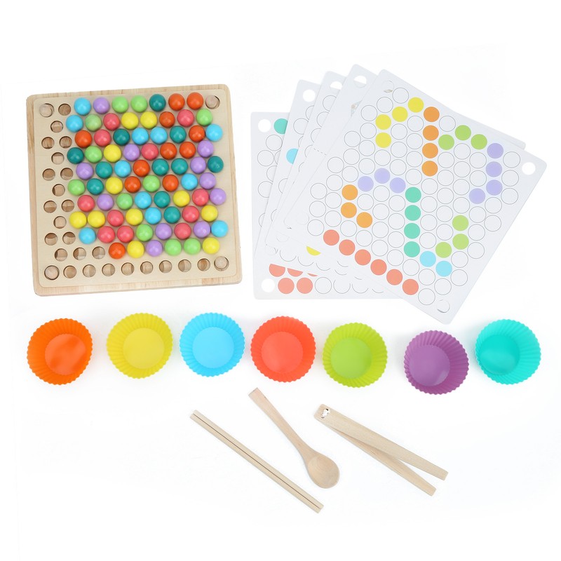 Children Wooden Clip Beads Puzzle Board Hands Brain Training Bead