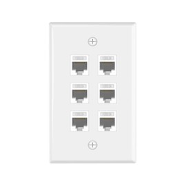 VCE UL-Listed CAT6 6-Port Ethernet Wall Outlet, Single-Gang Keystone Wall Plate with RJ45 CAT6 Keystone Coupler, White