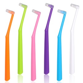 6 Pcs End Tuft Toothbrush for Adult, Soft Bristles Angled Toothbrush with Covers Single Tufted Tooth brush for Braces, Implants, Retainers, Back Teeth Detail Cleaning