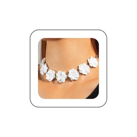 Inilbran Boho Flower Choker Necklace Vintage Flower Necklace White Large Flower Collar Necklace Wedding Flower Chain Necklace Jewellery for Women or Girls, Zinc