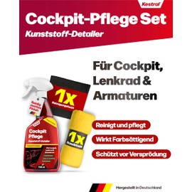 KESTRAL® Car cockpit care set with dust cloth and microfibre cloth, plastic detailer with matte effect, material-friendly care for cockpit, steering wheel and fittings in the car interior, made in