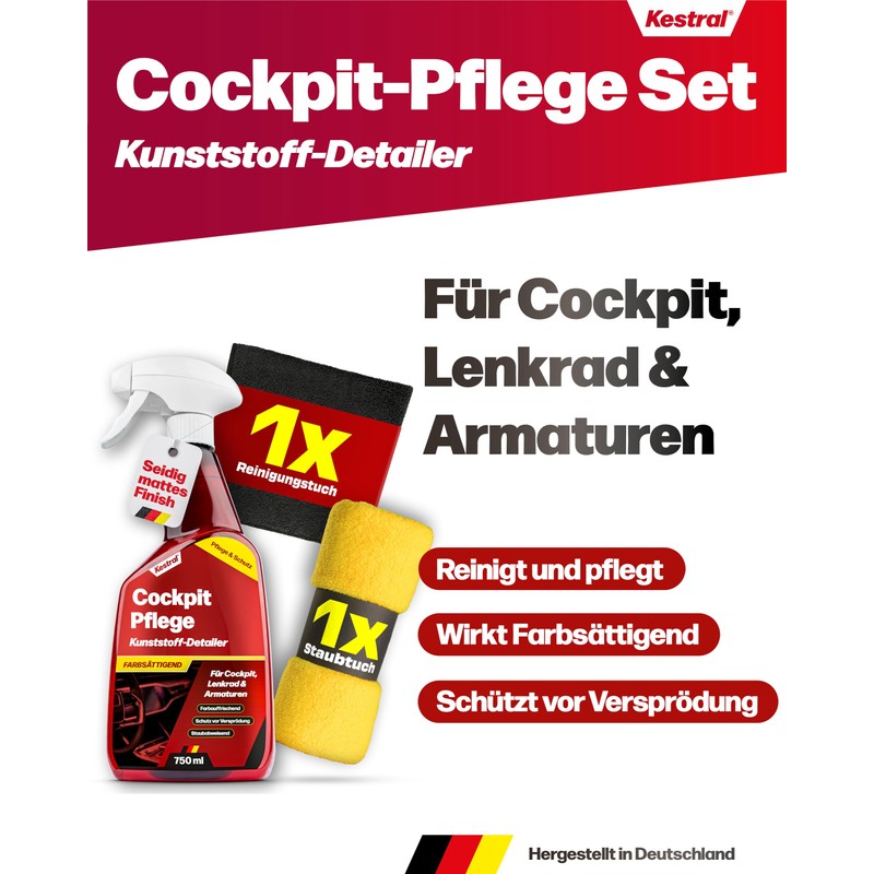 KESTRAL® Car cockpit care set with dust cloth and microfibre
