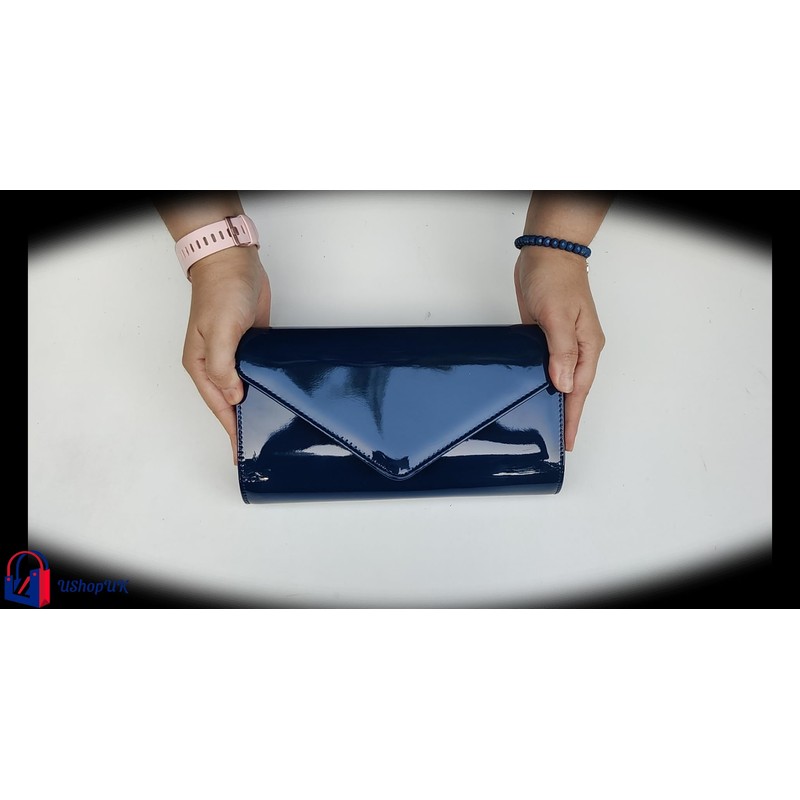 fi9 Patent Leather Bridal Wedding Evening Party Clutch Bag Navy