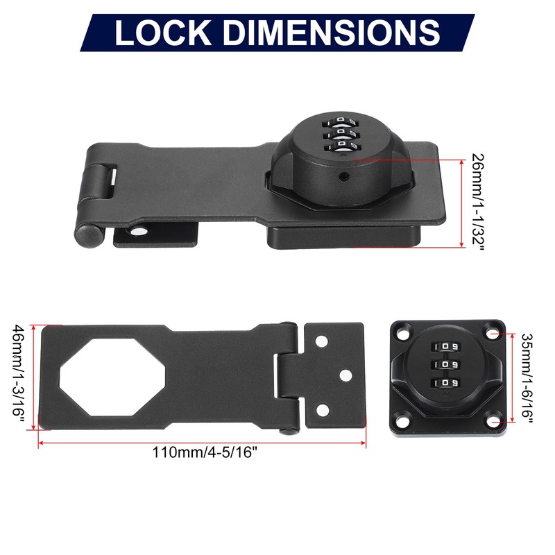 PATIKIL 4.5 Inch Cabinet Password Hasp Lock, 3-Digit Barn Door