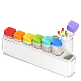 HIONXMGA Tablettenbox 7 Tage, Abnehmbare Reise Pillendose 7 Fächer, Medikamentenbox Deutsch, BPA-freier tragbarer Pillenbox für Vitamine, Fischöl, Medikamente, Nahrungsergänzungsmittel usw. – Weiß