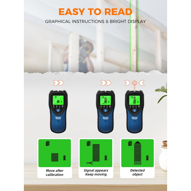 Mecurate 5-in-1 Stud Finder with LCD Display, Wall Scanner for