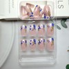 24Pcs Flower Press on Nails Short Square Fake Nails French