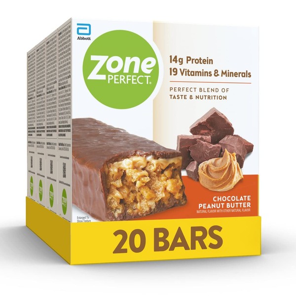 ZonePerfect Protein Bars, 14g Protein, 19 Vitamins & Minerals, Nutritious Snack Bar, Chocolate Peanut Butter, 20 Bars