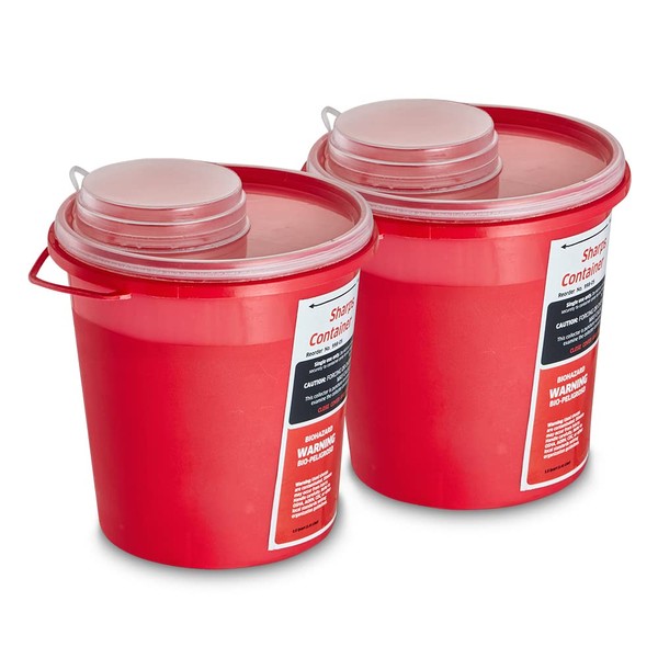 AdirMed Sharps Disposal Container with Flip Open Lid - Biohazard and Syringe Disposal Container - Ideal for Home, Clinic, Office, Barber Use with Flip-Open - (1.5 Quart, 2-Pack)