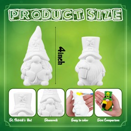 Poen 2 Pack Ready to Paint Your Own St. Patrick's Day Gnomes Statues, 4 Inches Mini Ceramics to Paint Unpainted Lucky Gnomes Tiered Tray Decor Crafts DIY Arts for Home Table Decorations (Lucky Style)