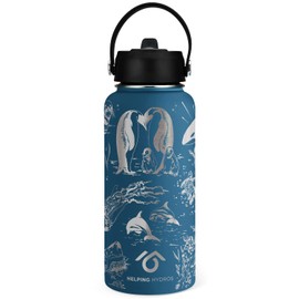 Helping Hydros Oceans Water Bottle with Straw Lid | 32 oz Engraved Stainless Steel Insulated with Strap | Ocean, Sea & Beach Themed