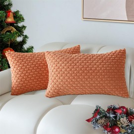 Henzxi - Juego de 2 fundas de almohada decorativas de pana suave, juego de 2 fundas de almohada cuadradas a rayas bohemias, decoración del hogar para sofá, sala de estar, sofá, cama, 12 x 20 pulgadas, color coral