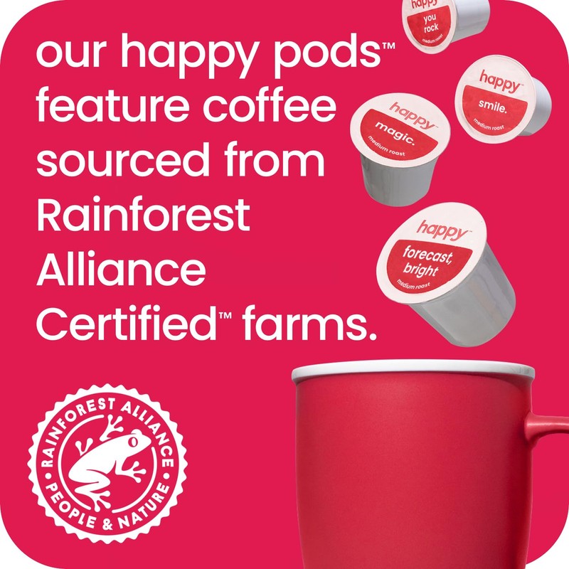 happy coffee medium roast coffee pods, 60 count, notes of
