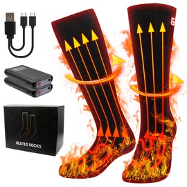 MMlove Heated Socks for Men Women, 3 Heat Settings, 4000mAh Battery, Electric Heated Socks, Washable Rechargeable Foot Warmers for Camping Fishing Skiing Hiking