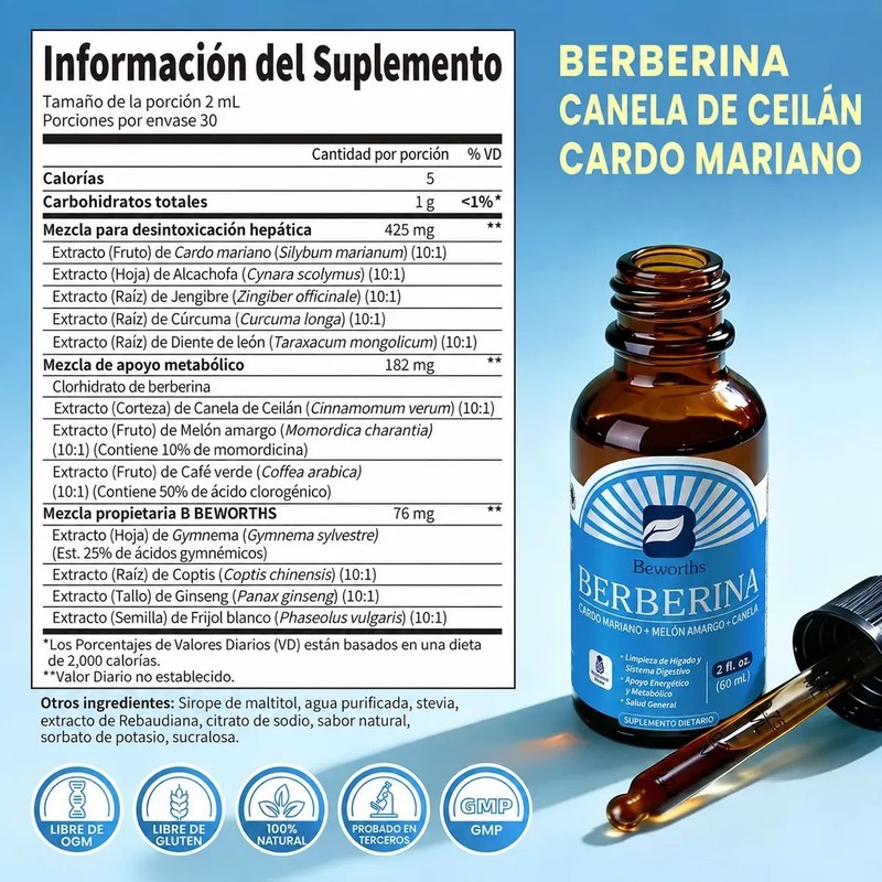 Berberina Liquida Cardo Mariano Melon Amargo Canela
