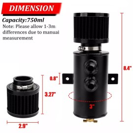 LokoCar 10AN Baffled Oil Catch Can,Oil Breather Tank with Valve,750ML Universal Aluminum