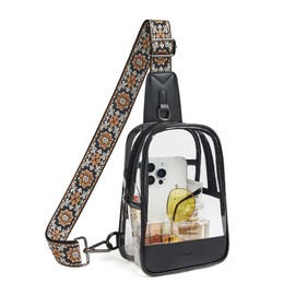 Shrrie Clear Sling Bag Backpack for Women Men Clear Crossbody Bag Stadium Approved for Concert Sports Events Black