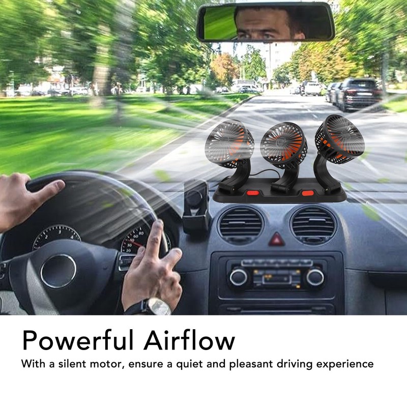 3 Head Car Fan, 2 Speeds Adjustable, 360 Degree Rotation,