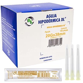 DL Caja 100 Agujas Hipodérmica Desechable Calibre 20G x 38 mm